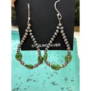 Artisan Sterling Silver Sonoran Gold Turquoise desert pearls Dangle Earrings